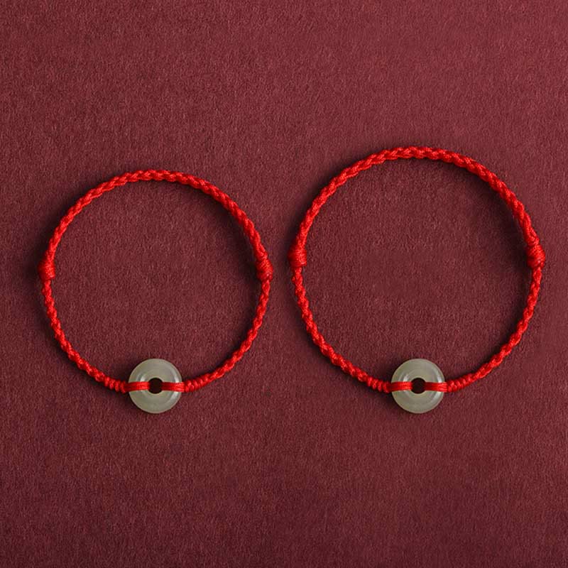 Fortune Jewel Natural Hetian Jade Peace Buckle Protection Luck Braided Bracelet Anklet