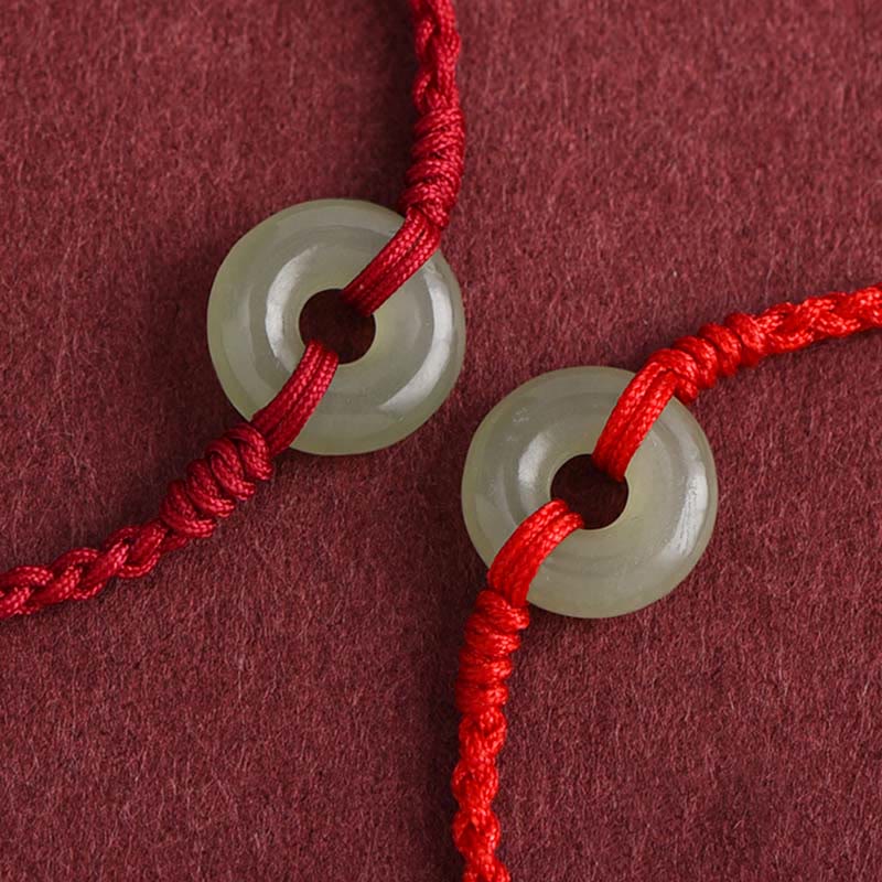 Fortune Jewel Natural Hetian Jade Peace Buckle Protection Luck Braided Bracelet Anklet