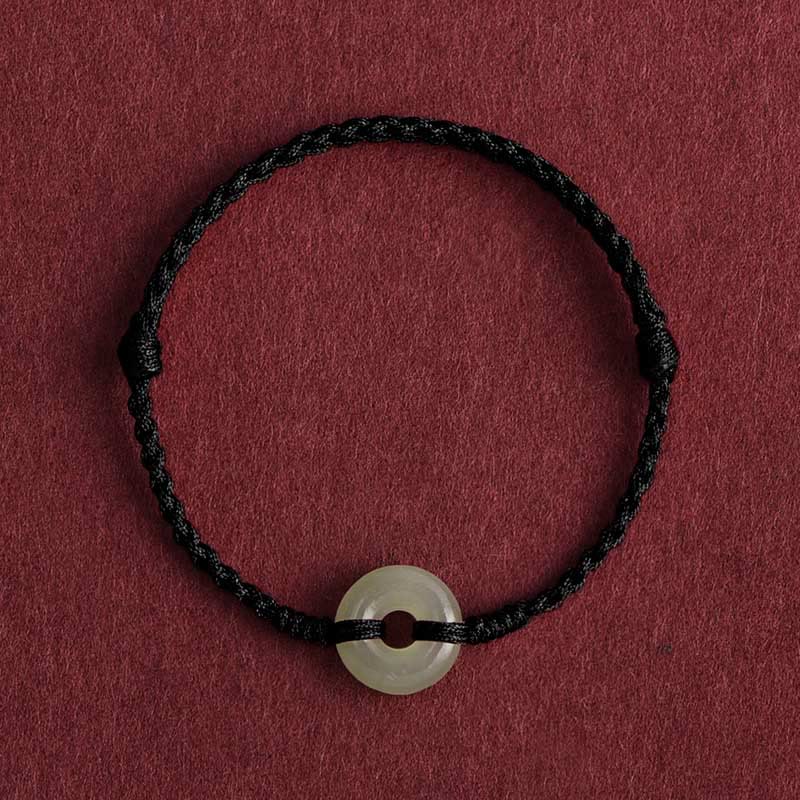Fortune Jewel Natural Hetian Jade Peace Buckle Protection Luck Braided Bracelet Anklet