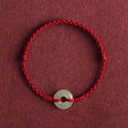 Fortune Jewel Natural Hetian Jade Peace Buckle Protection Luck Braided Bracelet Anklet