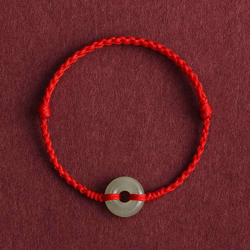 Fortune Jewel Natural Hetian Jade Peace Buckle Protection Luck Braided Bracelet Anklet