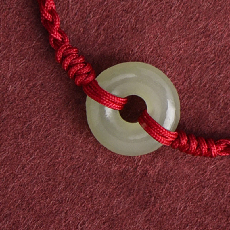 Fortune Jewel Natural Hetian Jade Peace Buckle Protection Luck Braided Bracelet Anklet