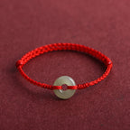 Fortune Jewel Natural Hetian Jade Peace Buckle Protection Luck Braided Bracelet Anklet