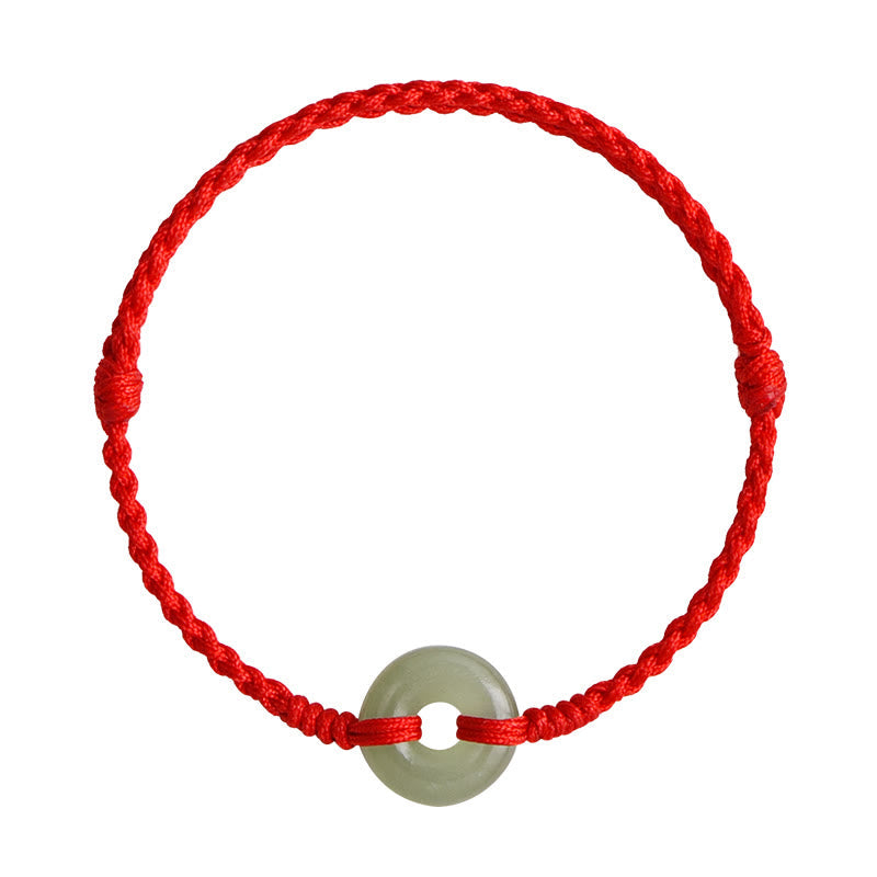 Fortune Jewel Natural Hetian Jade Peace Buckle Protection Luck Braided Bracelet Anklet
