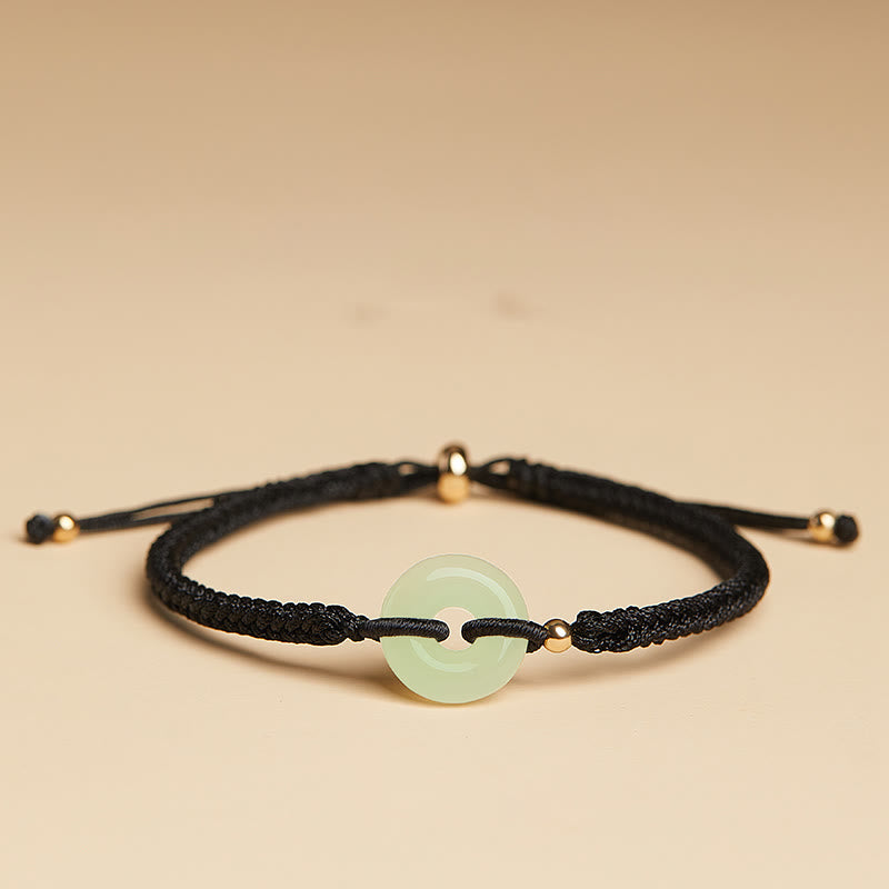 Fortune Jewel Natural Hetian Jade Peace Buckle Fu Character Protection Luck Braided Bracelet