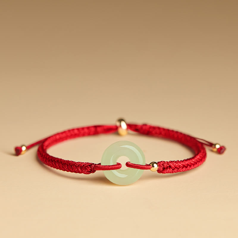 Fortune Jewel Natural Hetian Jade Peace Buckle Fu Character Protection Luck Braided Bracelet