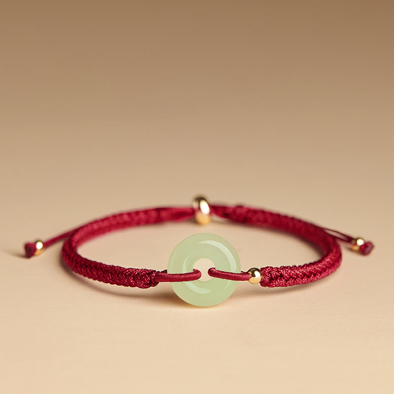 Fortune Jewel Natural Hetian Jade Peace Buckle Fu Character Protection Luck Braided Bracelet