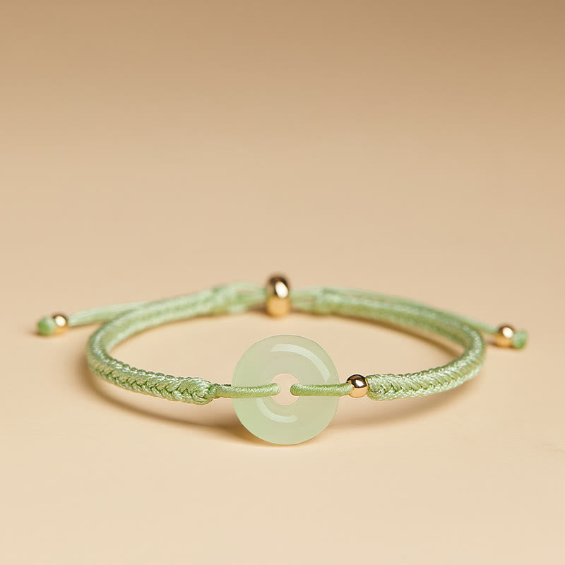 Fortune Jewel Natural Hetian Jade Peace Buckle Fu Character Protection Luck Braided Bracelet
