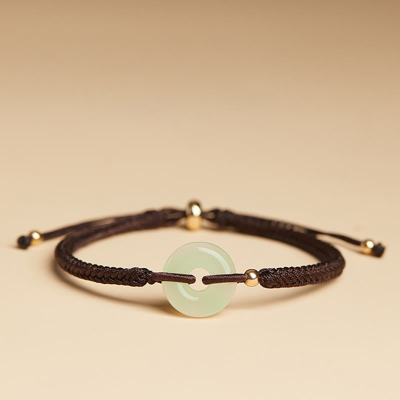 Fortune Jewel Natural Hetian Jade Peace Buckle Fu Character Protection Luck Braided Bracelet