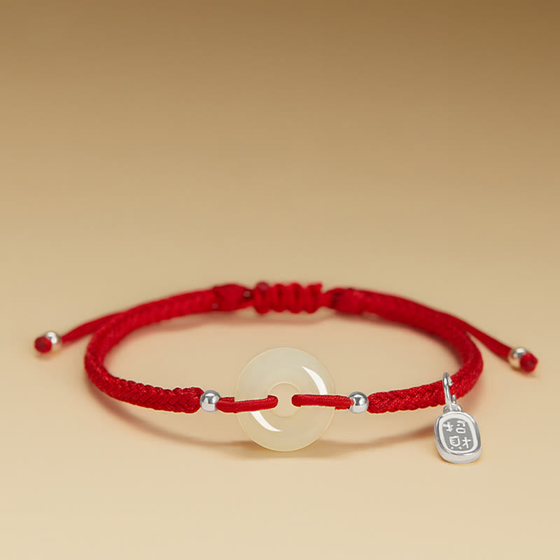 Fortune Jewel Natural Hetian Jade Peace Buckle Fu Character Protection Luck Braided Bracelet
