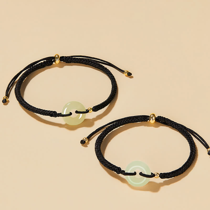 Fortune Jewel Natural Hetian Jade Peace Buckle Fu Character Protection Luck Braided Bracelet