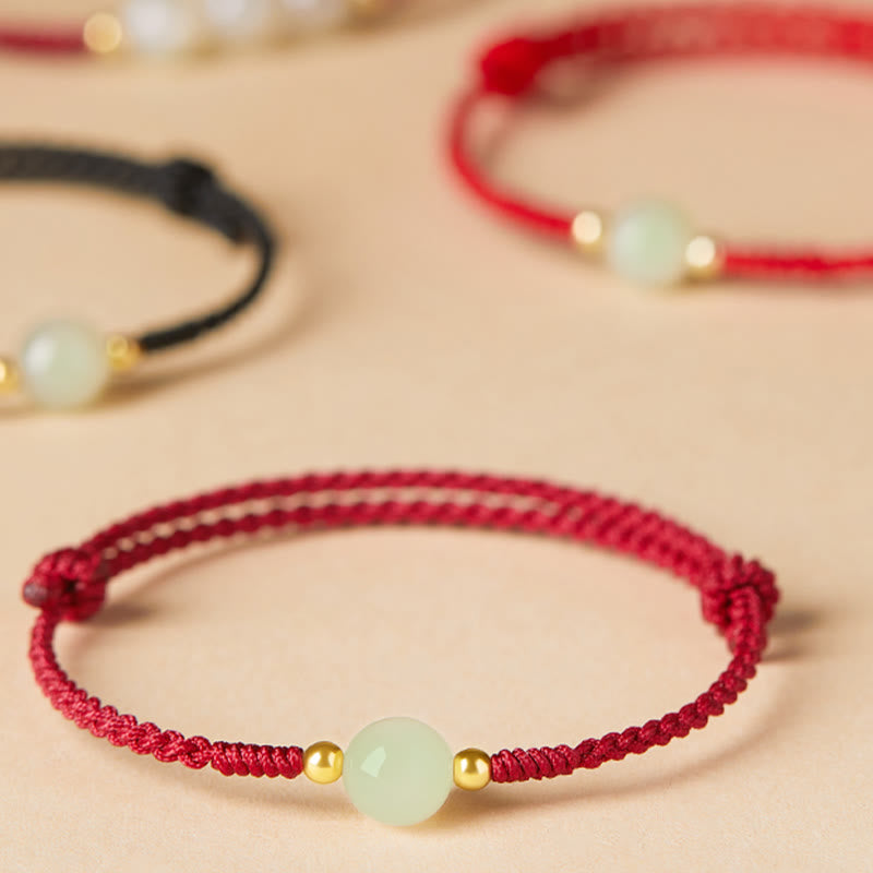 Fortune Jewel Natural Hetian Jade Peace Buckle Fu Character Protection Luck Braided Bracelet