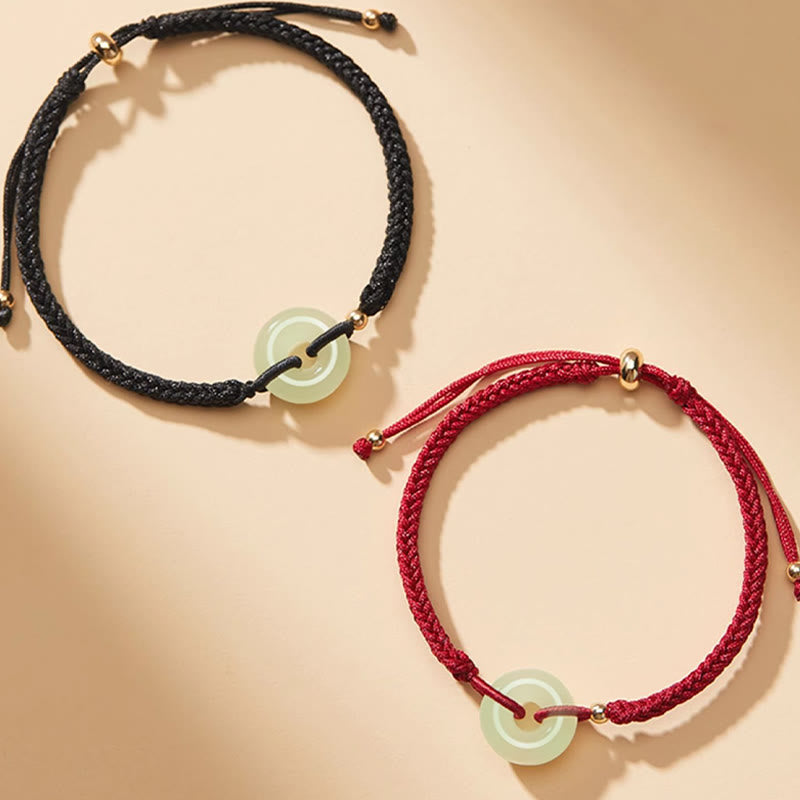 Fortune Jewel Natural Hetian Jade Peace Buckle Fu Character Protection Luck Braided Bracelet