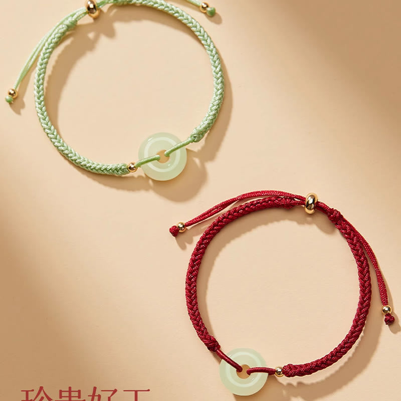Fortune Jewel Natural Hetian Jade Peace Buckle Fu Character Protection Luck Braided Bracelet