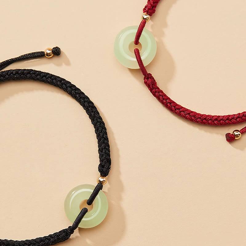 Fortune Jewel Natural Hetian Jade Peace Buckle Fu Character Protection Luck Braided Bracelet