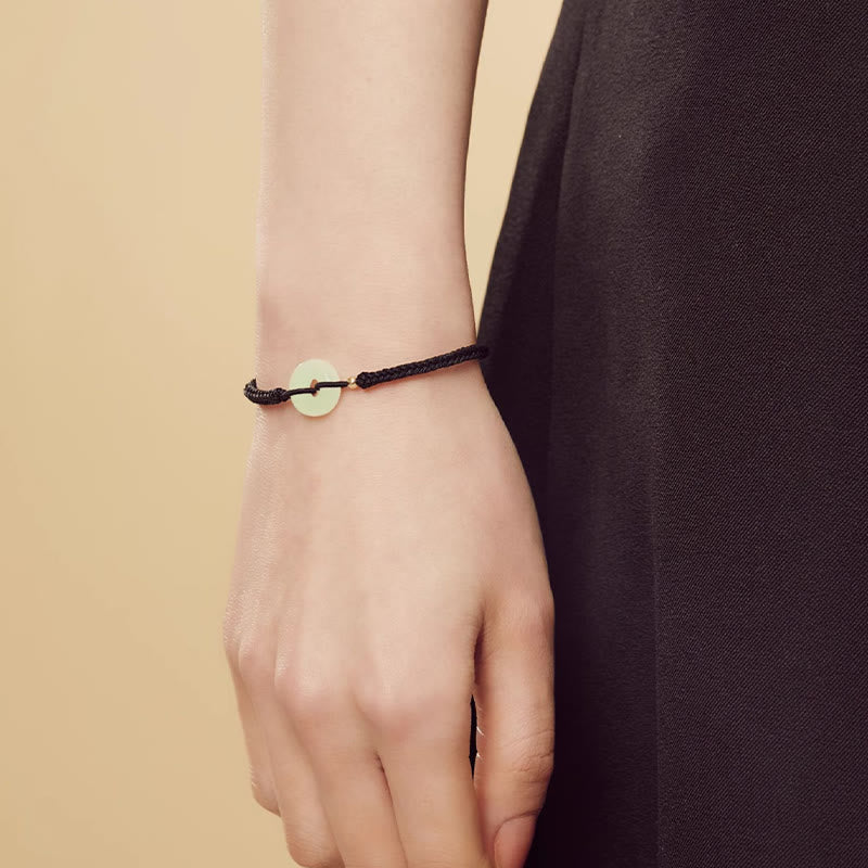 Fortune Jewel Natural Hetian Jade Peace Buckle Fu Character Protection Luck Braided Bracelet