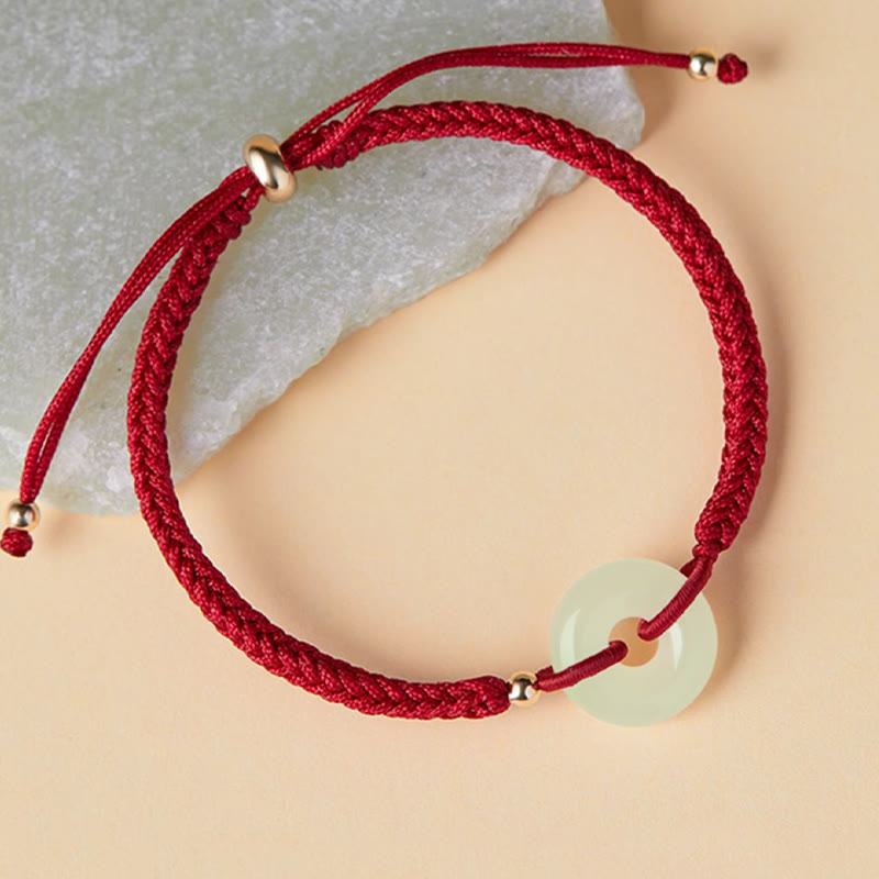 Fortune Jewel Natural Hetian Jade Peace Buckle Fu Character Protection Luck Braided Bracelet