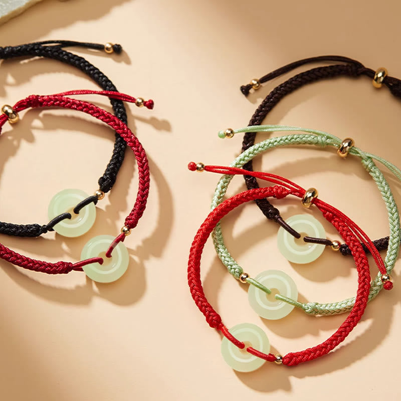 Fortune Jewel Natural Hetian Jade Peace Buckle Fu Character Protection Luck Braided Bracelet