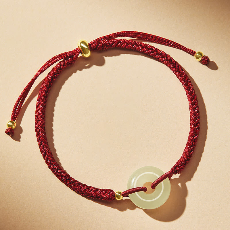 Fortune Jewel Natural Hetian Jade Peace Buckle Fu Character Protection Luck Braided Bracelet