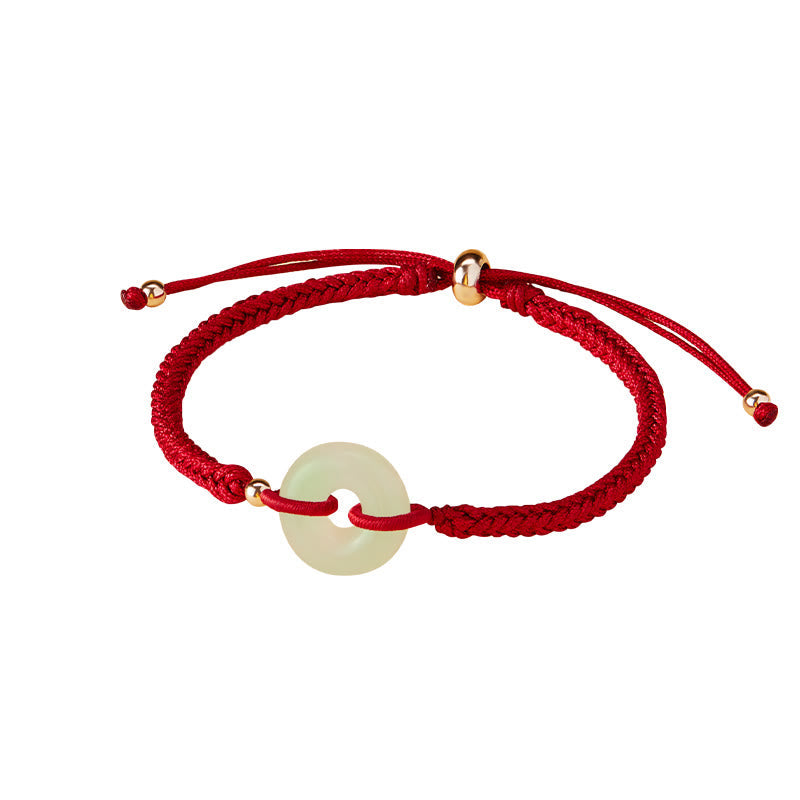 Fortune Jewel Natural Hetian Jade Peace Buckle Fu Character Protection Luck Braided Bracelet