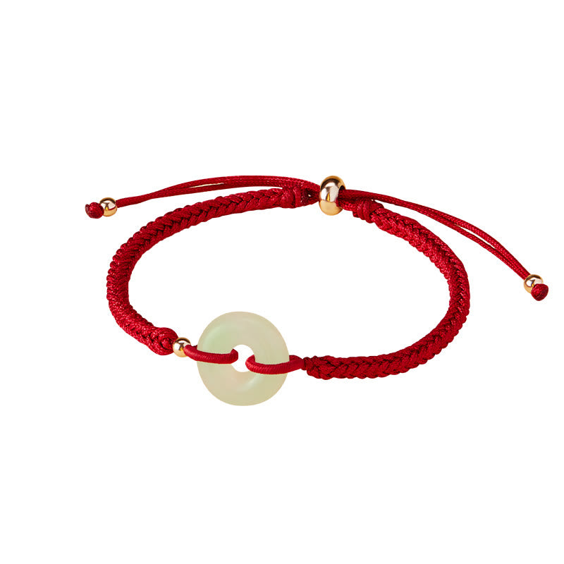 Fortune Jewel Natural Hetian Jade Peace Buckle Fu Character Protection Luck Braided Bracelet