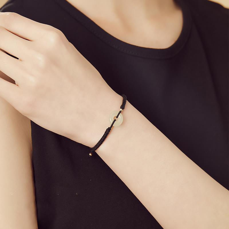 Fortune Jewel Natural Hetian Jade Peace Buckle Fu Character Protection Luck Braided Bracelet
