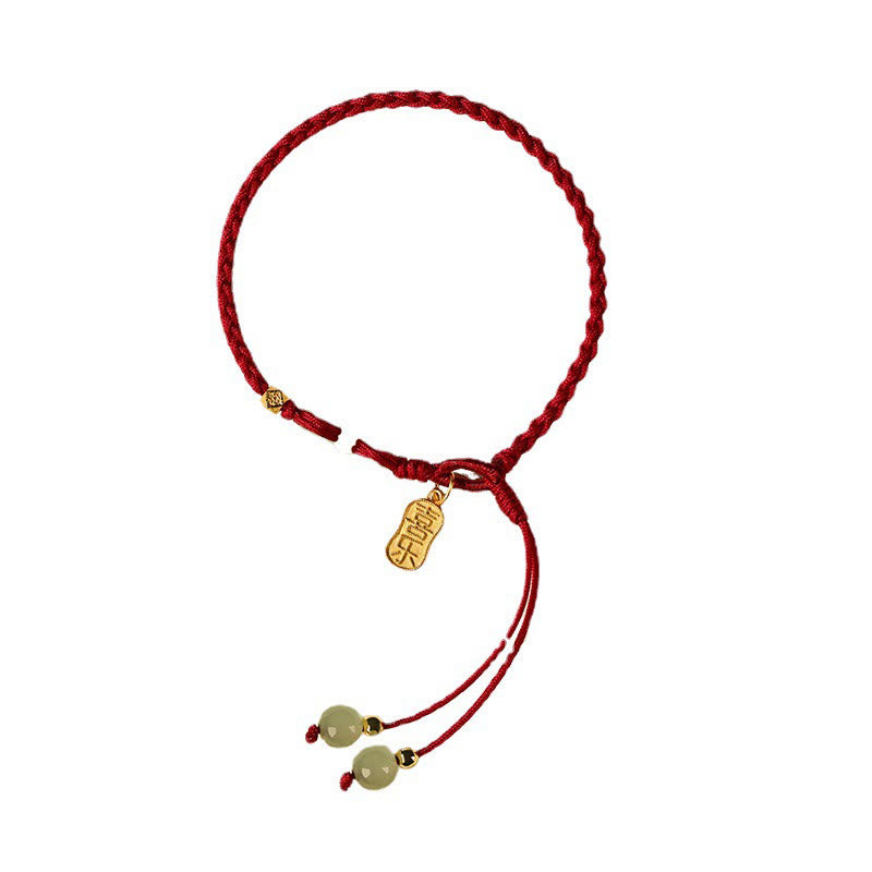 Fortune Jewel Natural Hetian Jade Peace Buckle Red String Luck Braided Bracelet