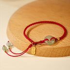 Fortune Jewel Natural Hetian Jade Peace Buckle Red String Luck Braided Bracelet