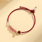 Fortune Jewel Natural Strawberry Quartz Jade White Agate Red String Positive Bracelet
