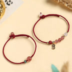 Fortune Jewel Natural Strawberry Quartz Jade White Agate Red String Positive Bracelet