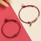 Fortune Jewel Natural Strawberry Quartz Jade White Agate Red String Positive Bracelet