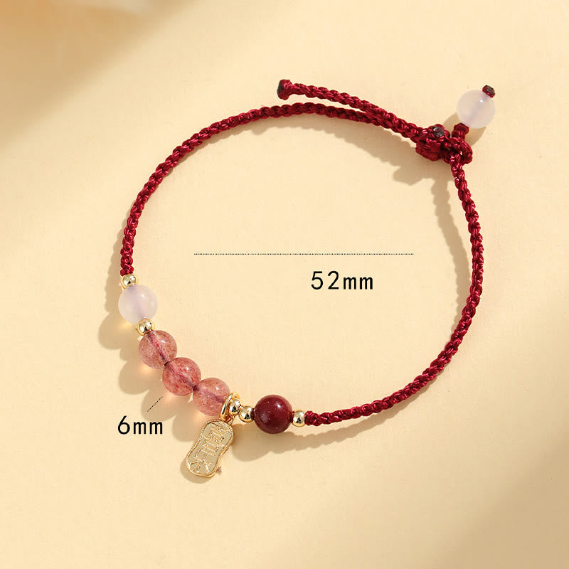 Fortune Jewel Natural Strawberry Quartz Jade White Agate Red String Positive Bracelet