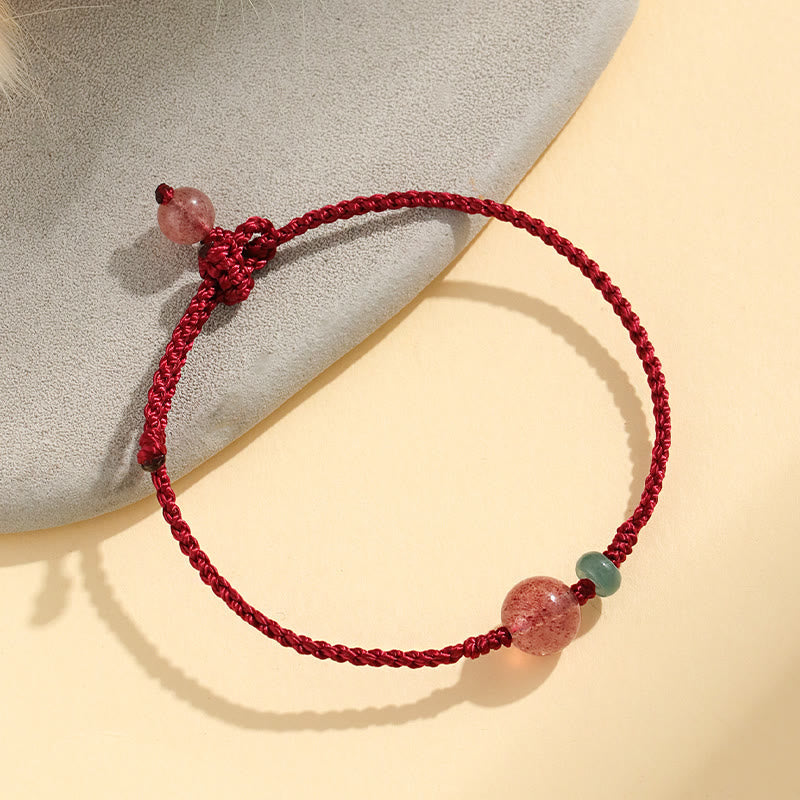 Fortune Jewel Natural Strawberry Quartz Jade White Agate Red String Positive Bracelet