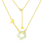 Fortune Jewel 925 Sterling Silver Butterfly Hetian Jade Flower Blessing Necklace Pendant