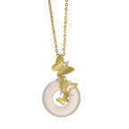Fortune Jewel 925 Sterling Silver Butterfly Chalcedony Peace Buckle Blessing Luck Necklace Pendant