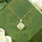 Fortune Jewel 925 Sterling Silver Magnolia Butterfly Hetian Jade Four Leaf Clover Blessing Earrings Necklace Pendant