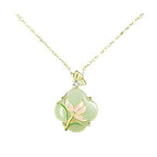 Fortune Jewel 925 Sterling Silver Magnolia Butterfly Hetian Jade Four Leaf Clover Blessing Earrings Necklace Pendant