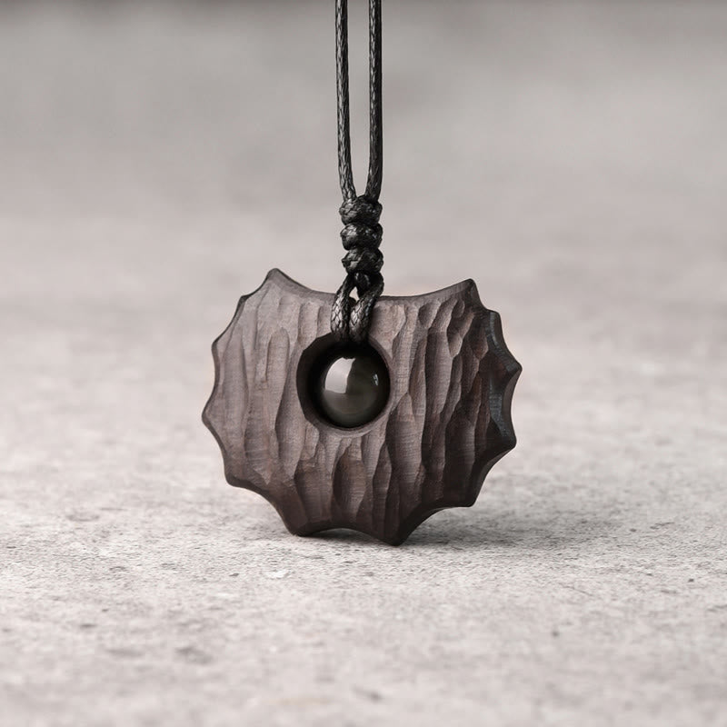 Fortune Jewel Ebony Wood Obsidian Irregular Shape Peace Calm Necklace Pendant