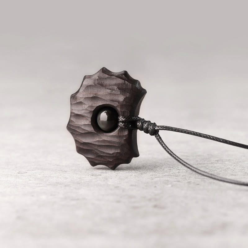 Fortune Jewel Ebony Wood Obsidian Irregular Shape Peace Calm Necklace Pendant