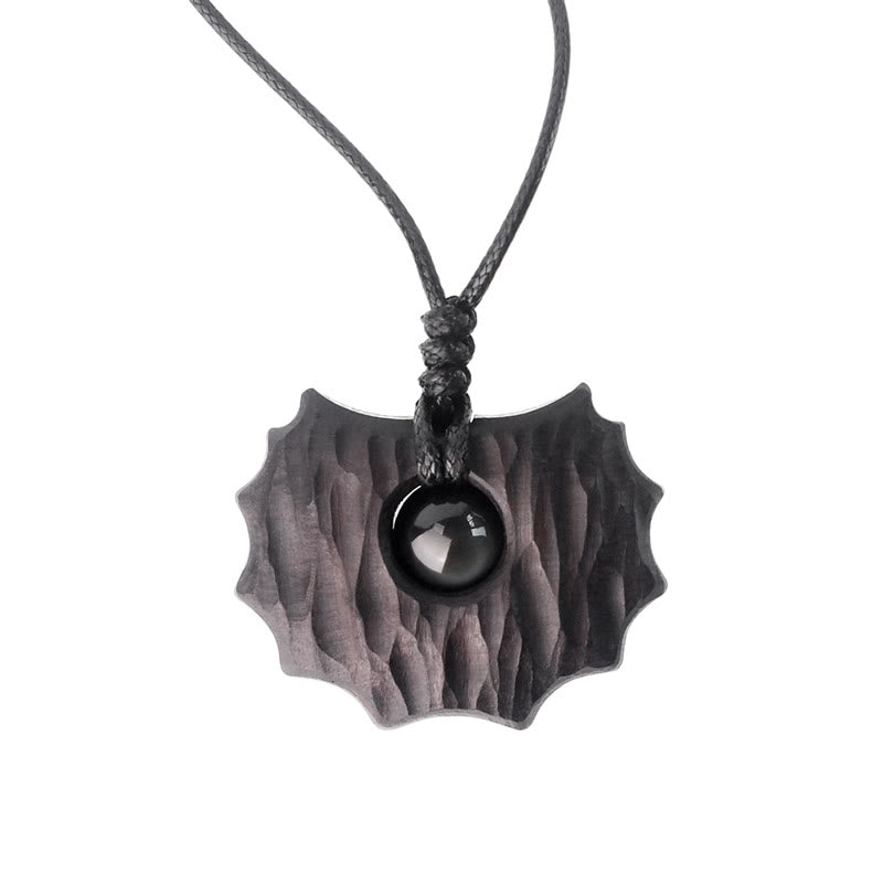 Fortune Jewel Ebony Wood Obsidian Irregular Shape Peace Calm Necklace Pendant