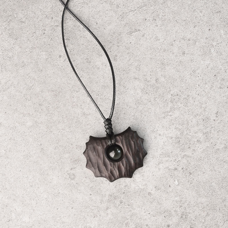 Fortune Jewel Ebony Wood Obsidian Irregular Shape Peace Calm Necklace Pendant
