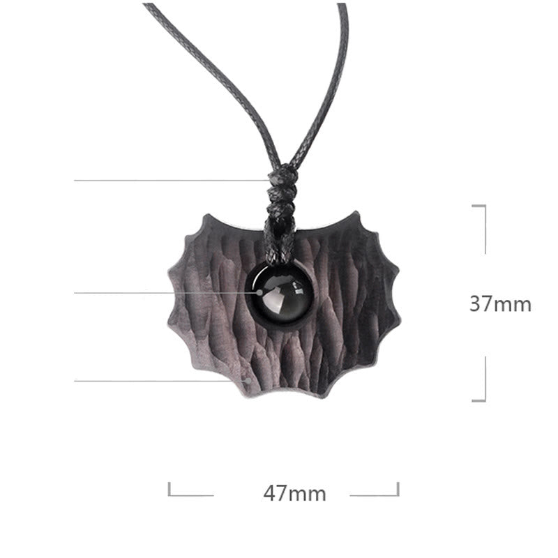 Fortune Jewel Ebony Wood Obsidian Irregular Shape Peace Calm Necklace Pendant