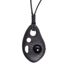Fortune Jewel Ebony Wood Hollow Inlaid Obsidian Peace Calm Necklace Pendant