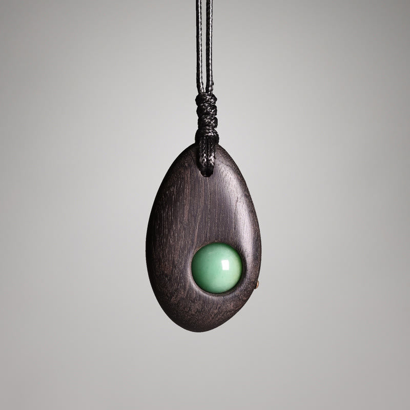 Fortune Jewel Ebony Wood Green Aventurine Peace Calm Necklace Pendant