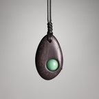 Fortune Jewel Ebony Wood Green Aventurine Peace Calm Necklace Pendant