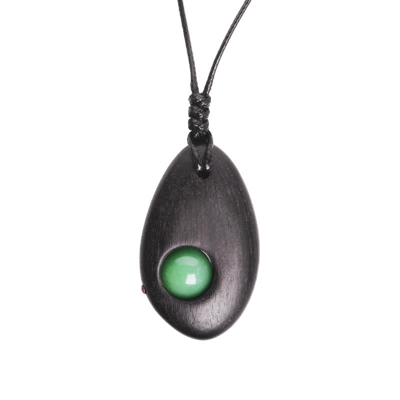 Fortune Jewel Ebony Wood Green Aventurine Peace Calm Necklace Pendant