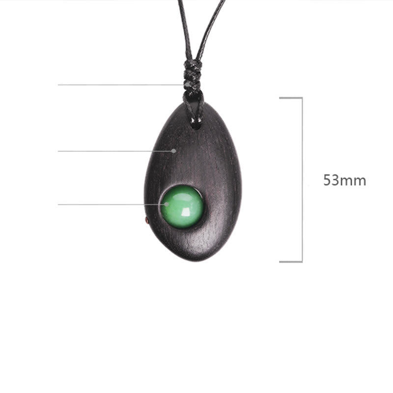 Fortune Jewel Ebony Wood Green Aventurine Peace Calm Necklace Pendant
