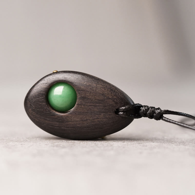 Fortune Jewel Ebony Wood Green Aventurine Peace Calm Necklace Pendant