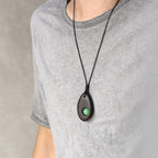 Fortune Jewel Ebony Wood Green Aventurine Peace Calm Necklace Pendant