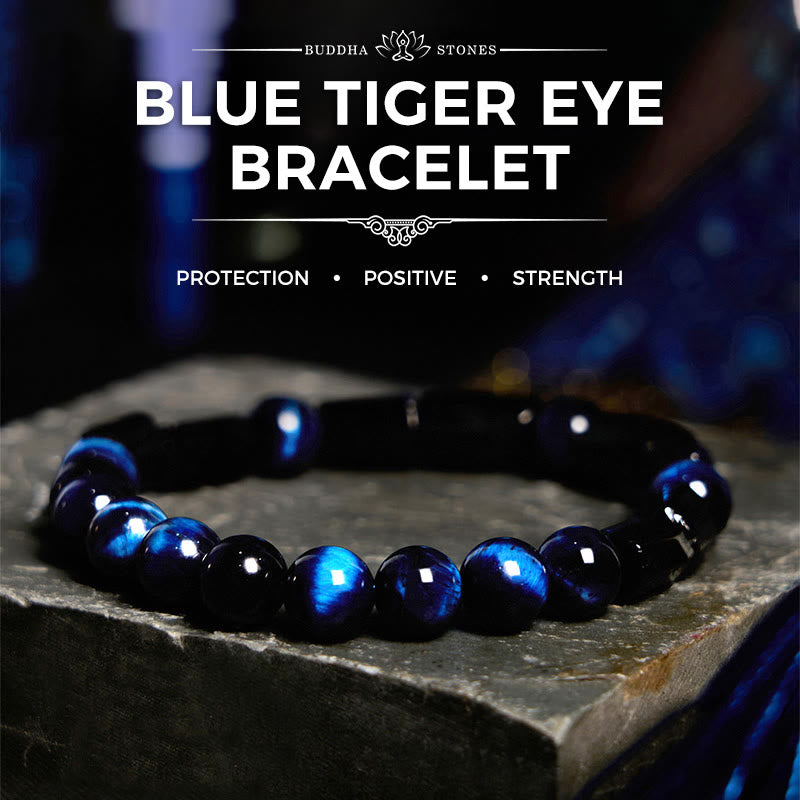 Fortune Jewel Blue Tiger Eye Black Tourmaline Strength Bracelet
